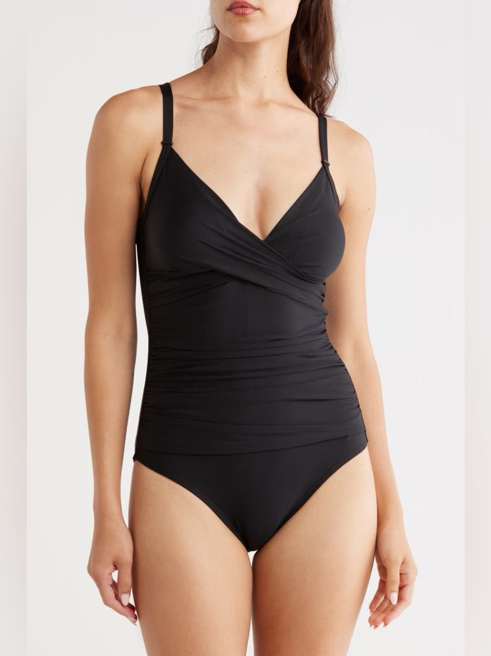 DKNY Women’s Twist Front Tummy Control One-Piece Black Swimsuit NWT - Picture 1 of 10